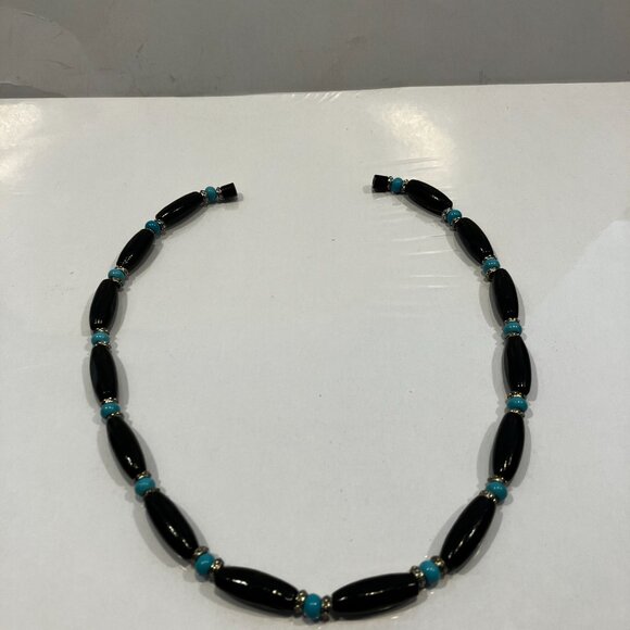Choker Wood and Turquoise Beads 18.5 inches long Handmade Brand New - Picture 2 of 10